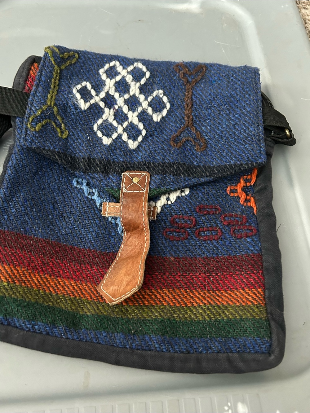 Ganesh Himal Woven Messenger Bag with Leather Strap Accent